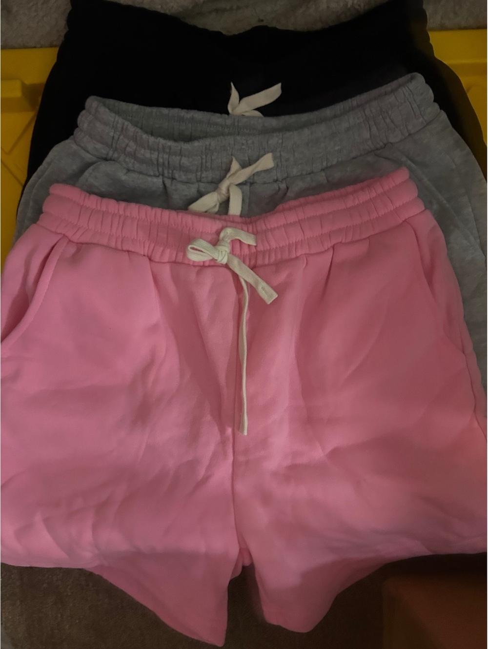 Set of 3 Casual Drawstring Shorts in Pink, Gray, and Black